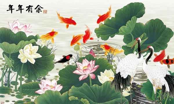 福满居高温微晶壁画定制_08#荷花_连年有余
